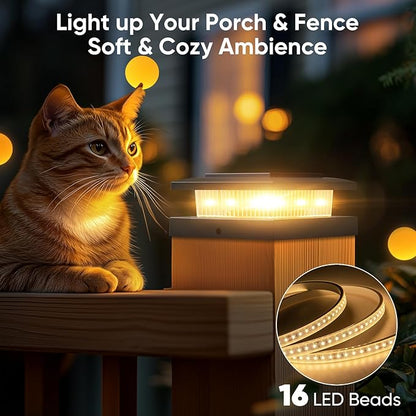 Solar Post Cap Lights: 6 Pack 4x4 Solar Powered Fence Lights for Wooden Vinyl Deck Lamp Post - 96 LEDs 2 Modes Warm & Cool White - Outdoor Waterproof Modern Classic Porch Lighting
