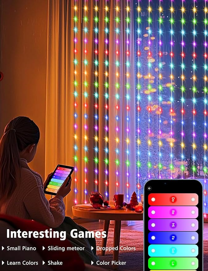 echosari Smart 600 LED Curtain Lights 20Ft x 10Ft Compatible with Alexa App Control DIY Fairy Lights, Dynamic for Backyard Home Wedding Party Decor - RGB Color Changing IC