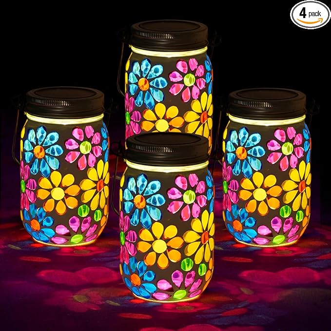 4-Pack Flower Solar Lanterns, Waterproof LED Backyard Lights