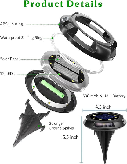 Biling Solar Ground Lights Uplight Sidelight, 12 Packs Bright Solar Outdoor Lights Waterproof for Yard Pathway Driveway Garden Poolside (Warm White)