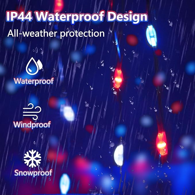 4 Pack Red White and Blue Fairy Lights Battery Operated with Remote, 33FT Waterproof 100 LED Patriotic String Lights with Timer & 8 Modes Outdoor Indoor for Independence Day 4th of July Decorations