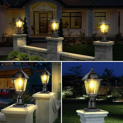Solar Post Lights Outdoor, Aluminium Solar Lamp Post Light with Pier Mount Base, Outside Decor for Yard Garden Pole Pillar, 100 Lumens (Warm White) ﻿