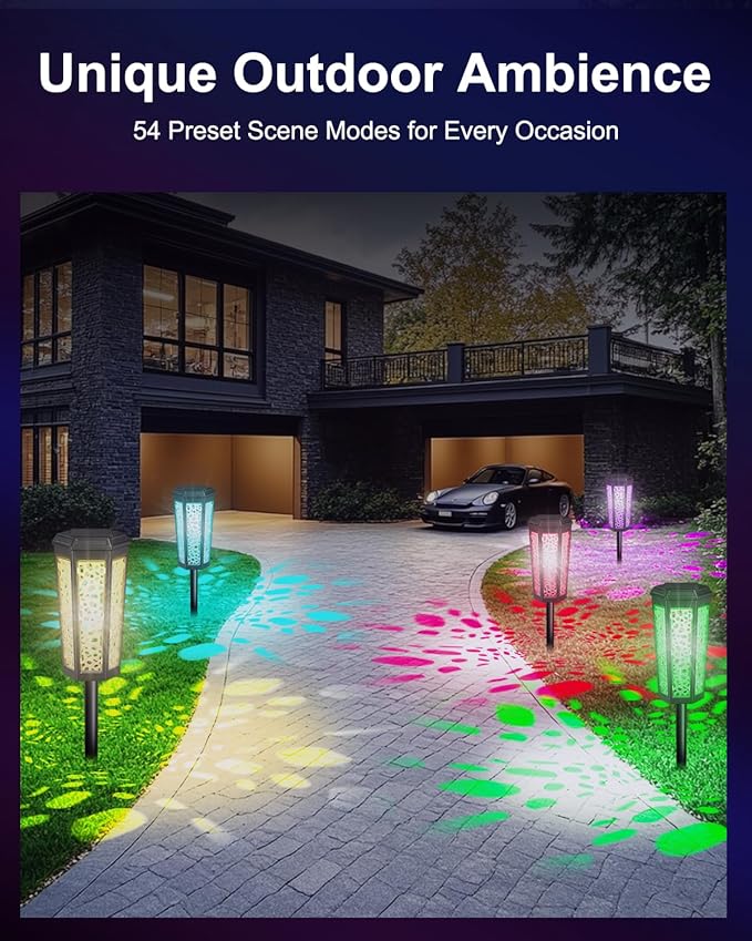 Solar Powered Pathway Lights Outdoor Warm White & RGB Color Changing LED Landscape Decor Waterproof for Patio, Yard, Walkway, Garden, Auto On/Off 4 Pack 2 Modes (Cool White & Multicolor, 6 Pack)