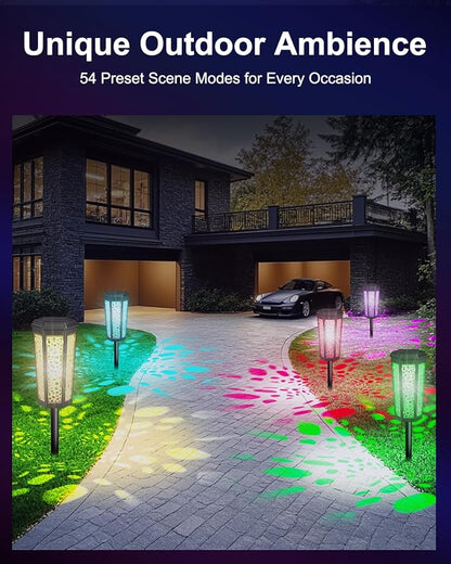 Solar Powered Pathway Lights Outdoor Warm White & RGB Color Changing LED Landscape Decor Waterproof for Patio, Yard, Walkway, Garden, Auto On/Off 4 Pack 2 Modes (Cool White & Multicolor, 6 Pack)
