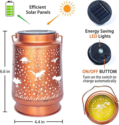 Dinosaur Solar Lanterns Outdoor Waterproof Hanging Solar Lights Dinosaur Gifts for Women Men Metal Decorative LED Dinosaur Lanterns for Garden Decor,Yard,Patio,Lawn,Tabletop,Pathway,Landscape