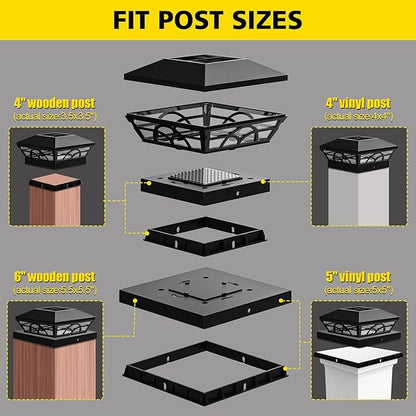 T-SUN Solar Post Cap Lights 6 Pack – Outdoor Waterproof RGB Color Changing Light for 3.5x3.5 4x4 5x5 5.5x5.5 Wood/Vinyl Fence Posts, Solar Deck Lights for Patio, Garden, Porch