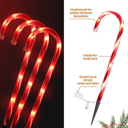 Christmas Candy Cane Lights Outdoor Pathway，12Pack Light up Candy Canes 16" Christmas Sidewalk Walkway Lights with 72 Incandescent Large Lighted Candycane Outdoors Decorations Yard Stakes