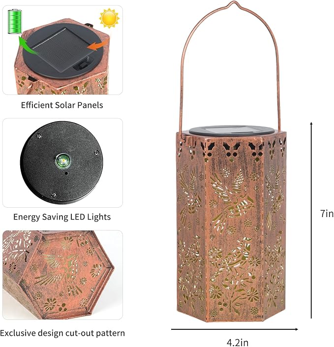 Solar Cardinal Lanterns Outdoor Hanging Lights, Gifts for Mom Dad Men Women, Hollowed-Out Metal Decor Lantern, Waterproof LED Decorative Garden Light