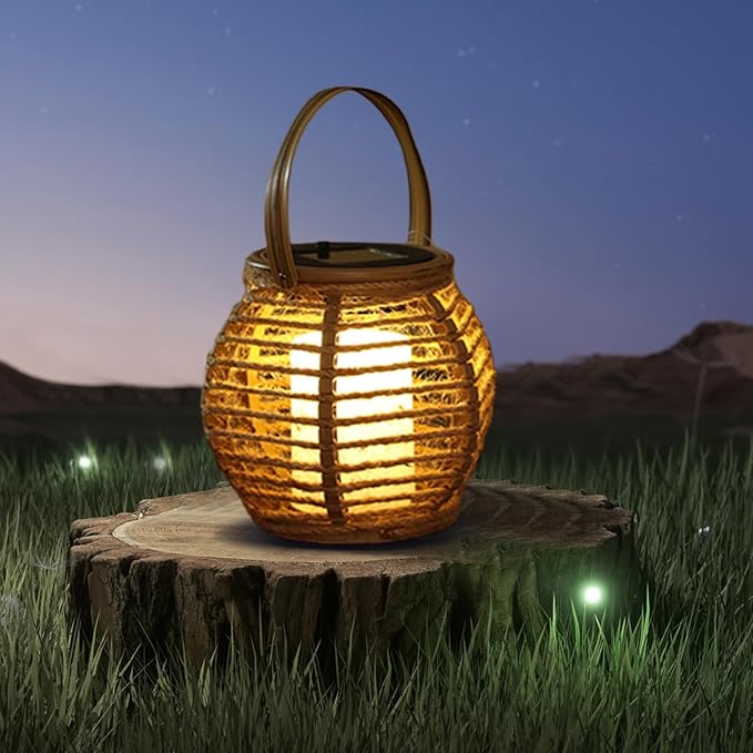 2 Pack Solar Lanterns Outdoor Waterproof, Imitation Candle Lantern in Bohemian Style for Garden, Backyard, Patio Decor, Birthday Gifts for Women Mom Grandma, Hanging Garden Lights for Outside