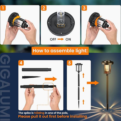 GIGALUMI Solar Pathway Lights, 3 Pack Garden Solar Outdoor Lights, IP65 Waterproof Landscape Lighting for Yard and Walkway, Solar Powered Garden Decor for Outside Patio Porch, Warm White