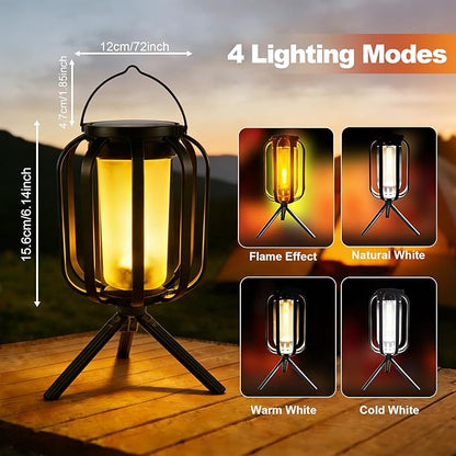 Solar Lanterns Outdoor Lights, 2 Pack Flickering Flame Garden Lights with 2 Modes Dual Charging USB & Solar, Outdoor Waterproof Hanging Lantern for Halloween Party Holiday Decor