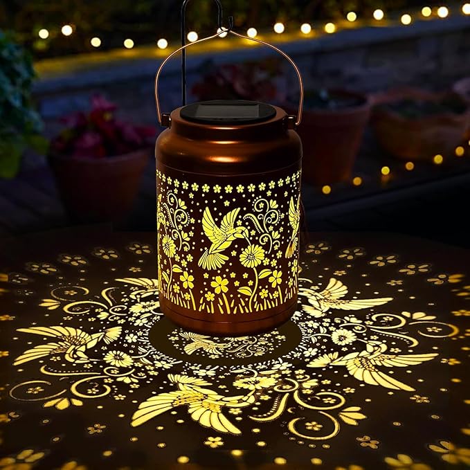 Hummingbird Solar Lanterns Outdoor Garden Decor Solar Lights Waterproof Hummingbird Decorative Hanging Metal Lights Gardening Gifts for Women Mom Grandma Outside Yard, Patio, Backyard, Farm