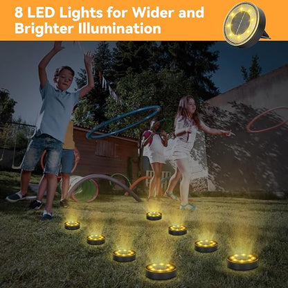 ELUTENG Solar Ground Lights 8 Pack IP68 Waterproof Solar Pathway Lights 8 LED Garden Lights Anti-Rust Outdoor Landscape Lighting for Lawn, Yard, Deck, Driveway, Walkway (Warm Light)