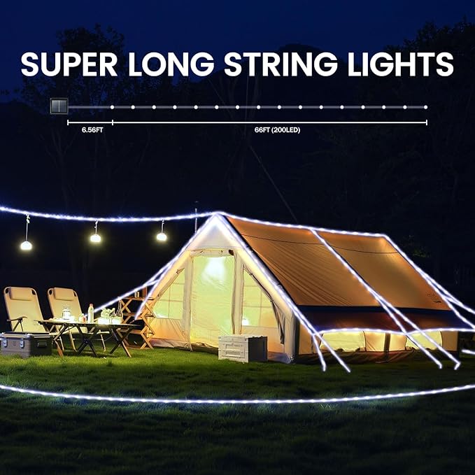 Portable Camping Lights 66ft, Rechargeable -Mode