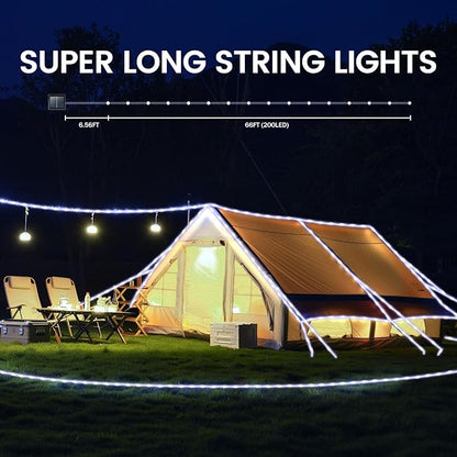 200 LED Solar Rope Lights Outdoor, 66FT Solar String Lights Indoor Waterproof Solar Powered Trampoline Light Clear Tube Pool Light for Camping Fence Yard Walkway Path Garden Outside Decor（White