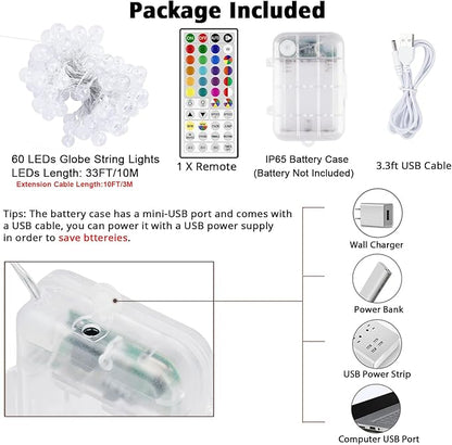 OMIKA 33FT Battery Operated String Lights, 24 Colors +Warm White 60 LEDs Battery Operated Christmas Lights, Indoor Outdoor USB Powered Fairy String Lights for Xmas Bedroom Garden Patio Balcony Decor