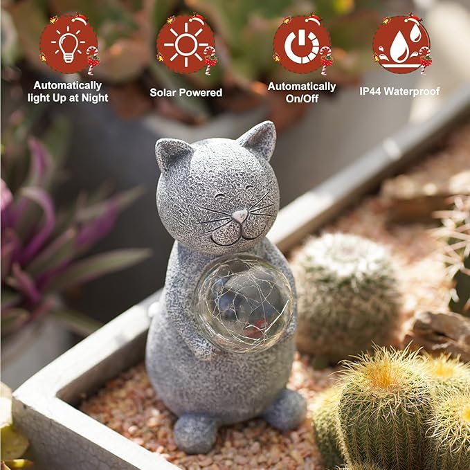 Solar Cat Statue Light, Yard Decor