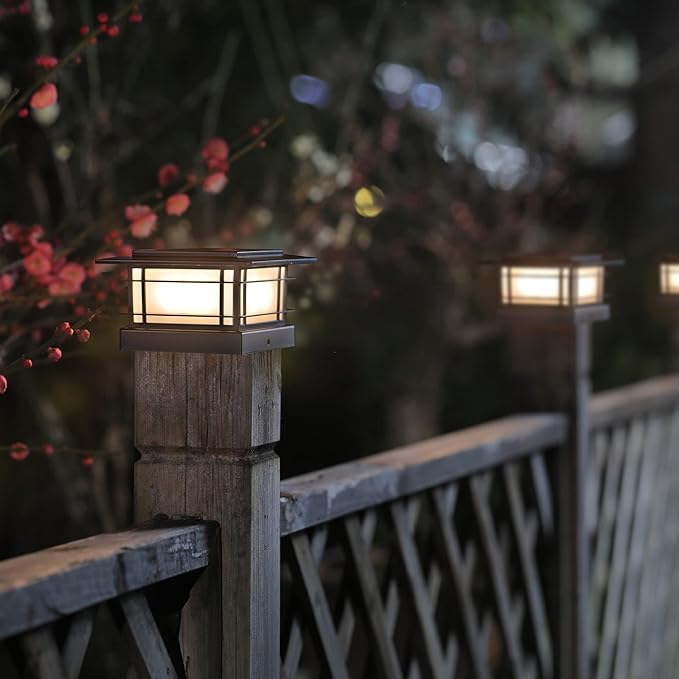 6-Pack Warm White Solar Patio Post Lights, Outdoor LED Caps