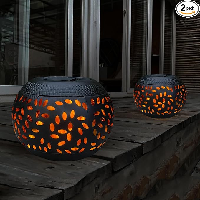 2-Pack Elegant Garden Solar Lanterns for Patio, Waterproof LED