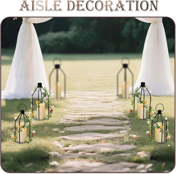 Set of 3 Decorative Lanterns (19"/16"/13") - Black Metal Indoor Outdoor Lanterns with Flickering LED Candles, Front Entrance Decor for Home Wedding Christmas