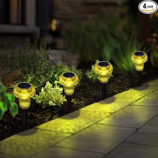 Easter Solar Pathway Lights Outdoor Decorative 4 Pack, Yellow LED Mushroom Solar Lights Outdoor Waterproof Solar Powered Decor for Yard Driveway Patio, Valentines Day Halloween Christmas Garden Decor