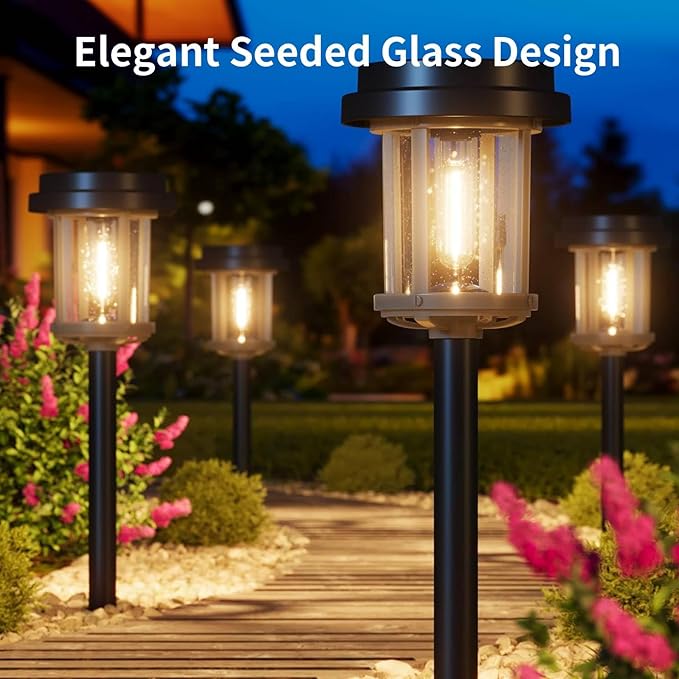 XMCOSY+ Solar Pathway Lights Outdoor, Garden Lights with Metal & Glass, 20 LM Warm Bright Light, Outside Solar Powered Lights for Yard Waterproof Landscape Lighting Walkway(Black & Grey)