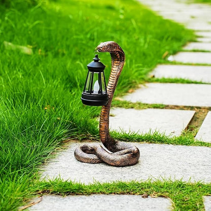 Solar Garden Outdoor Statues Snake with Solar Lights Outdoor Chrismtas Decorations - Lawn Decor Snake Statue for Patio, Balcony, Yard Ornament - Unique Housewarming Gifts（11.22" Brass Color