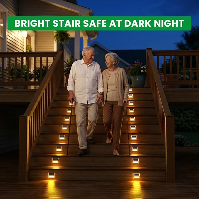 JSOT Solar Lights Outdoor for Deck,Waterproof Solar Powered Steps Light Outdoor Wireless LED Lamp Fence Lighting Walkway Patio Stair Garden Path Rail Backyard Fences Post 8 Pack Warm White