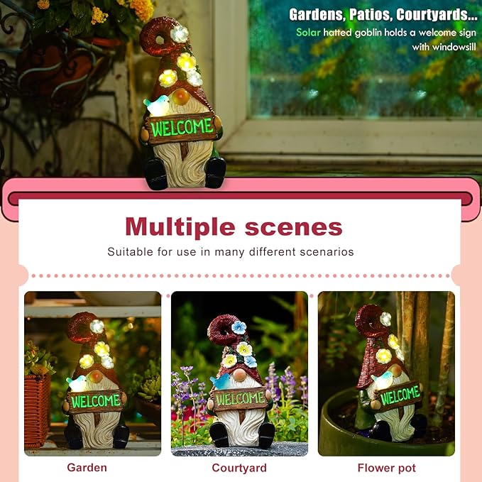 Solar Gnome Statue Light 10", Yard Decor