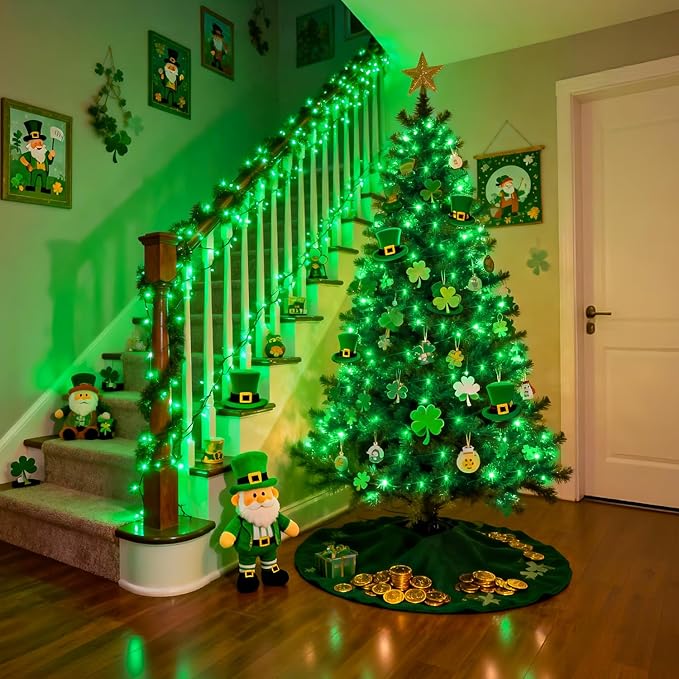 JMEXSUSS 2 Pack Green Christmas Lights for St Patrick, Each 33 FT 100 LED Green Battery Operated Lights, Battery Operated String Light Outdoor for Outside St Patrick Decoration Tree House Garden Decor