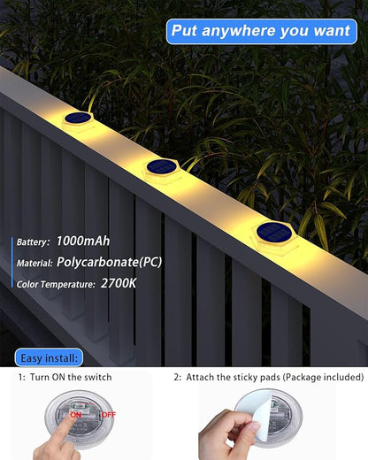 Solar Step Lights for Outside Waterproof, 4 Pack Warm White Outdoor Stair Light Solar Powered, Stick on Lights for Deck, Dock, Driveway, Walkway, Pathway, Porch, Yard, Ground