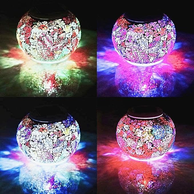SunKite Solar Table Lights Outdoor Indoor Color Changing Crackle Crystal Glass Night Lights,Waterproof Solar Powered Mosaic Glass Lamp,for Garden Patio Yard Christmas Decorations (Multicolor)