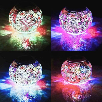 SunKite Solar Table Lights Outdoor Indoor Color Changing Crackle Crystal Glass Night Lights,Waterproof Solar Powered Mosaic Glass Lamp,for Garden Patio Yard Christmas Decorations (Multicolor)