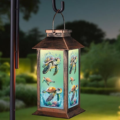 Outdoor Hanging Solar Lantern Waterproof Outside Turtle Pattern Landscape Lights for Porch Garden Yard Patio Pathway Decor Birthday Gifts for Women Mom Grandma