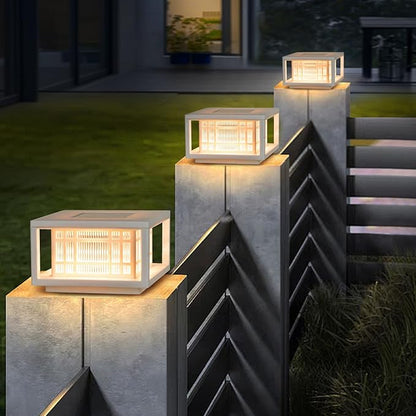 HUYIENO Solar Post Cap Lights Large Outdoor Deck Fence Post Lights 50Lumens Brightness Warm/Bright White Lighing Modes for 4x4 5x5 Vinyl Posts, 4x4 5x5 6x6 Wooden Posts (White, 2pk)