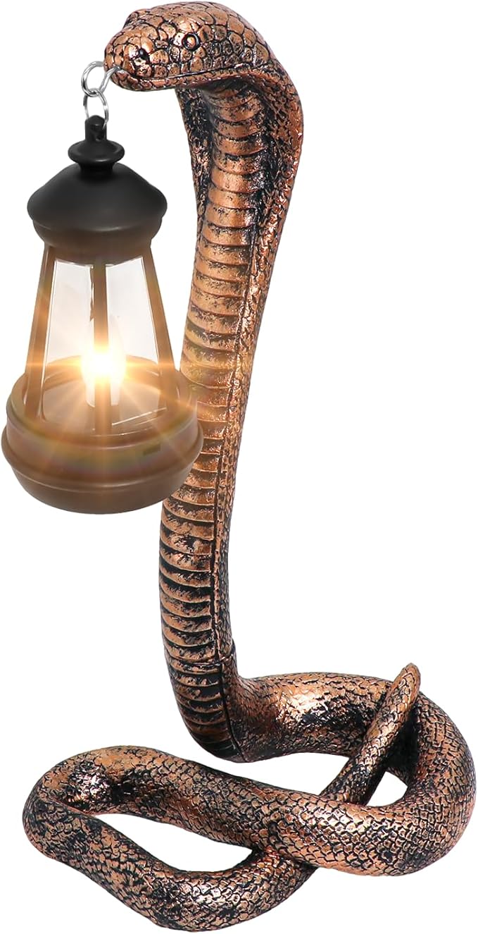 Solar Lantern Outdoor Snake Statues Garden Decoration, Yard Art Lawn Decor for Porch, Patio, Balcony, Housewarming Gifts for Birthday, Father's Day, Halloween (Brass Color)