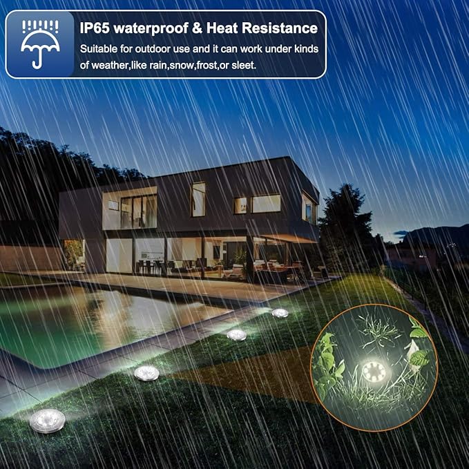 8-Pack White In-Ground Solar Lights, Flat LED Walkway
