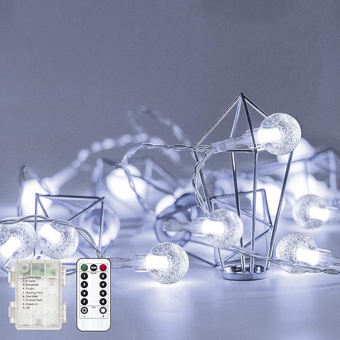 Metaku Outdoor String Lights Battery Operated 16.4ft 50LED Fairy Lights with Remote Waterproof Indoor Outdoor Hanging Globe Decorative for Patio Gazebo Bistro Garden Balcony