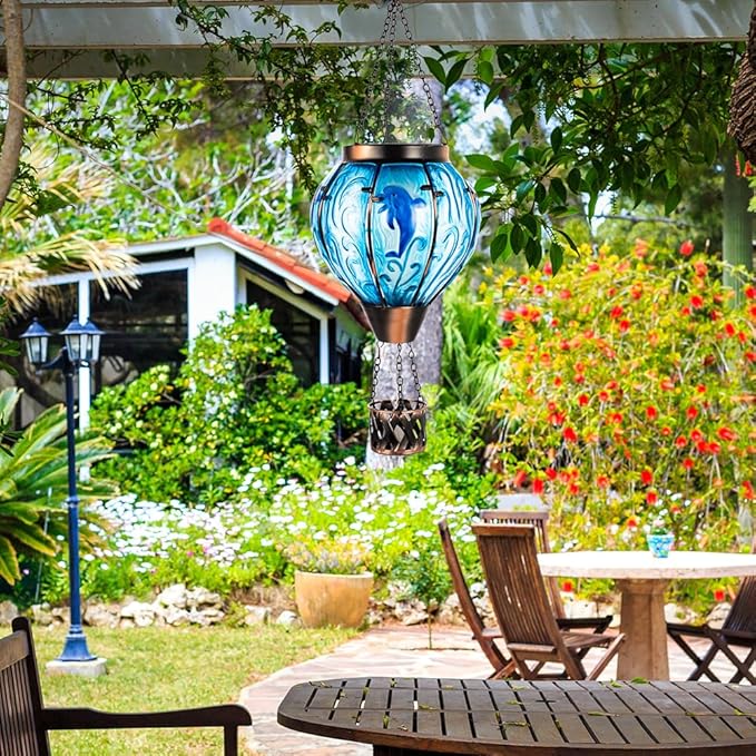 Rustic Hanging Solar Lanterns for Outdoor, Waterproof LED