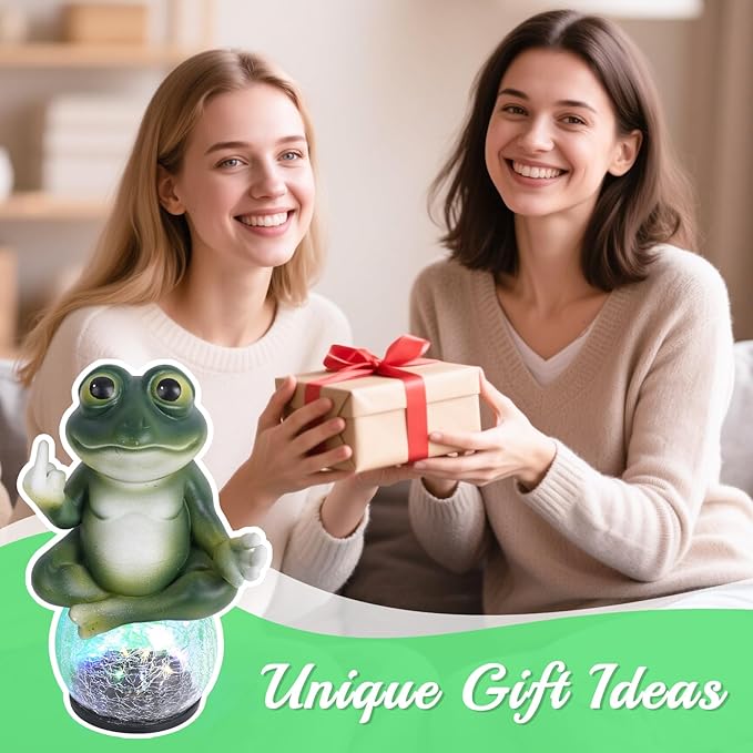 Funny Meditating Frog Garden Statue - Outdoor Statues & Yard Art for Patio Backyard - Sassy Zen Frog Statue with Solar Lights - Unique Birthday Gifts for Mom Grandma & Gag Gift for Friends