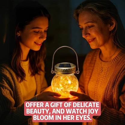 Cooo Crackle Glass Solar Lantern with 30 LED Firefly Lights– Landscape Lighting Path Lights, Anti-Rust Lids Decorative Lighting for Garden Patio Table (Hanging Crackle Lantern, 12)