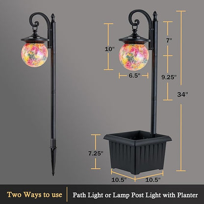 Solar Lamp Post Light with Planter, Matte Black Outdoor Flower Pots with Mosaic Glass, 2 in 1 Waterproof Solar Outdoor Lights for Porch Front Door Patio