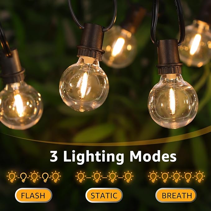 Mlambert 96FT(2x48FT) Solar String Lights with Remote, Outdoor Waterproof Patio Lights with 36 LED Shatterproof G40 Bulbs(2 Spare) for Yard-Black Wire