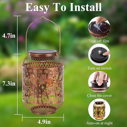 Vaukki Solar Lantern Outdoor Waterproof, Butterfly Garden Decor Birthday Gifts for Women Friendship Mom Grandma Sister, Metal Hanging Solar Lights for Outside, Patio, Yard, Backyard, Porch, Pathway
