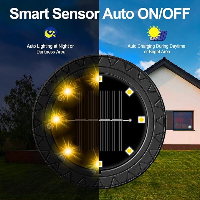 Solar Flat Disk Lights 8-Pack, Waterproof Landscape