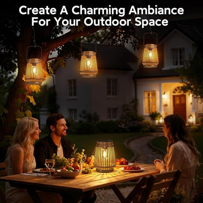 Solar Lanterns Outdoor Waterproof Brighter Up to 12 Hrs Outdoor Hanging Solar Lights, Retro Metal Outside Lanterns Auto On/Off for Patio, Yard Decor, Gifts for Women Mom Father