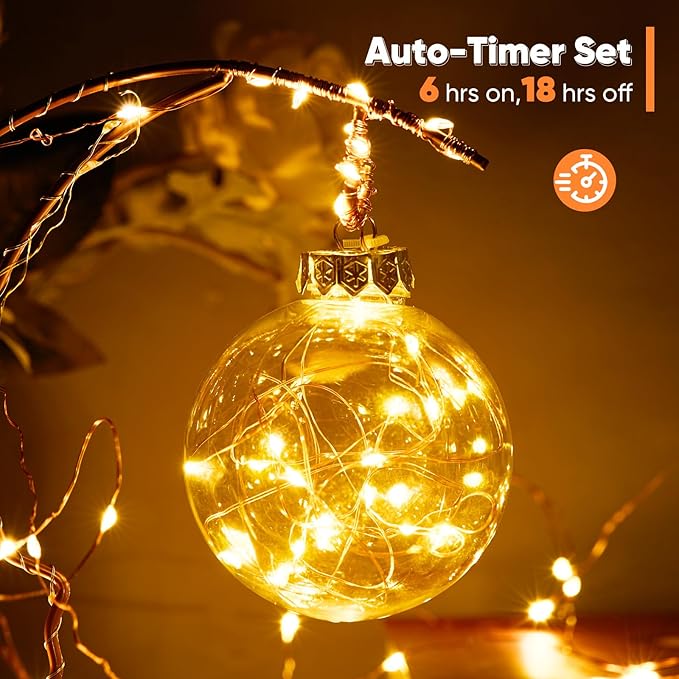 6ft Christmas LED String Lights, Waterproof Timer Lights
