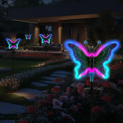Solar Butterfly Lights Outdoor,Butterfly Solar Lights for Outside, Solar Garden Decor, Outdoor Garden neon Lights,Pathway Butterfly Lights, Gifts for mom (Light Blue,2pack)