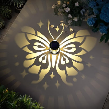 Solar Fence Lights 4 Pack Solar Deck Lamps Outdoor Decorations Powered Step Lights Wall Waterproof LED Warm Decorative Lighting for Garden (Butterfly-Star, 4)