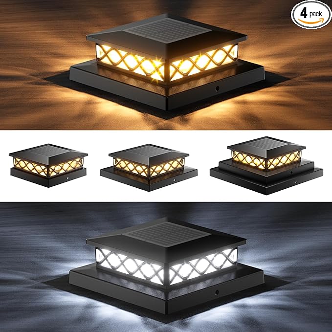 4-Pack Upgraded Solar Post Cap Lights for Fence, LED